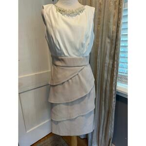 size 8 Connected Apparel tan and white dress
